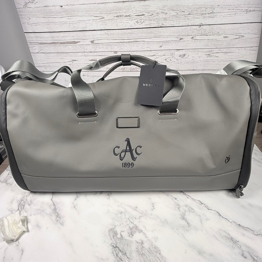 Vessel Signature 2.0 Garment Duffel Bag Grey Pebbled Leather Augusta CC Logo NWT
